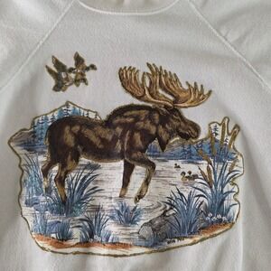 Vintage 1988 Tultex Moose Ducks‎ Nature Graphic Sweatshirt White Made in USA L